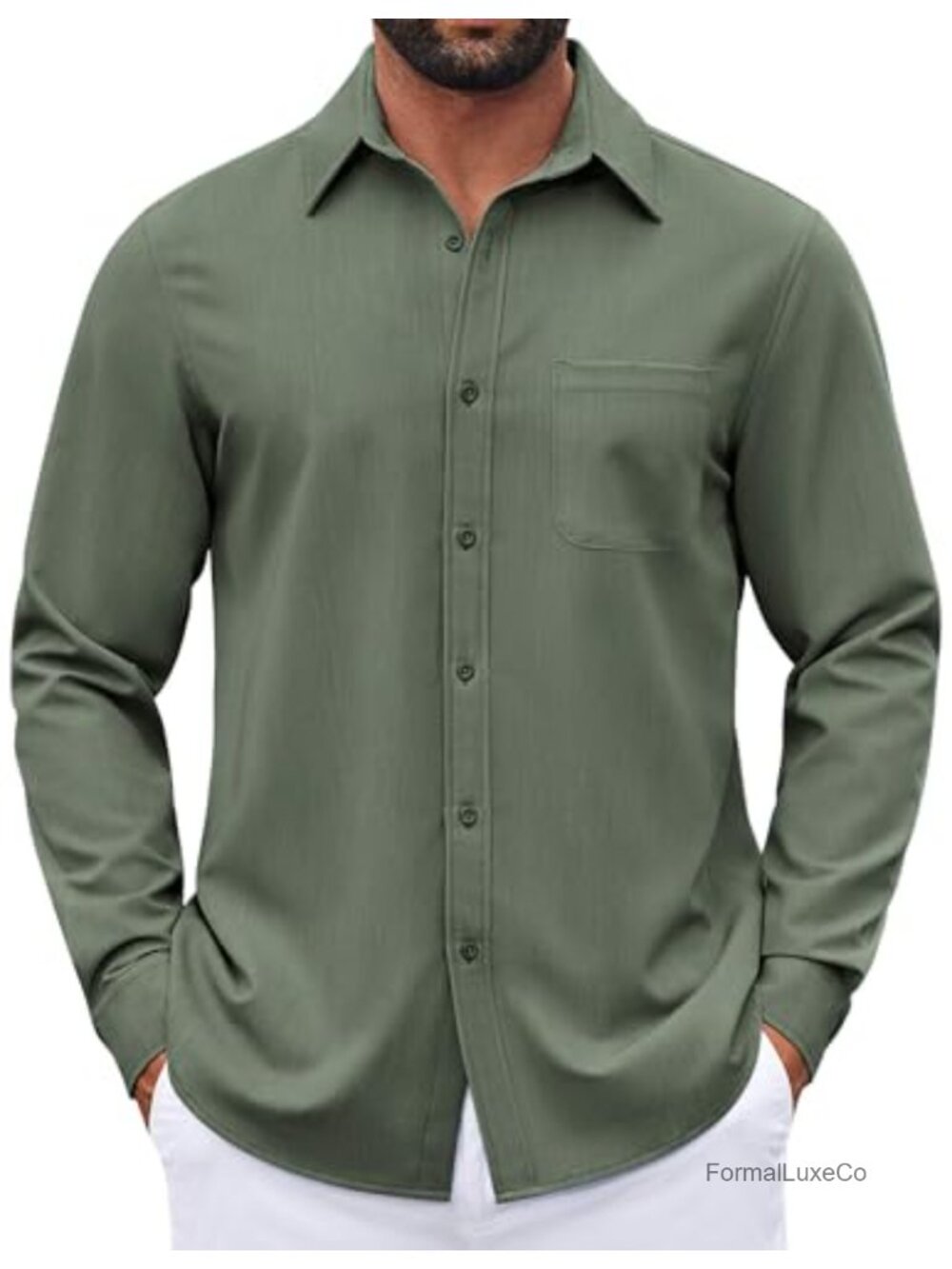 Mens Long Sleeve Button Down Shirt Stretch Business Casual Untucked Dress Shirt